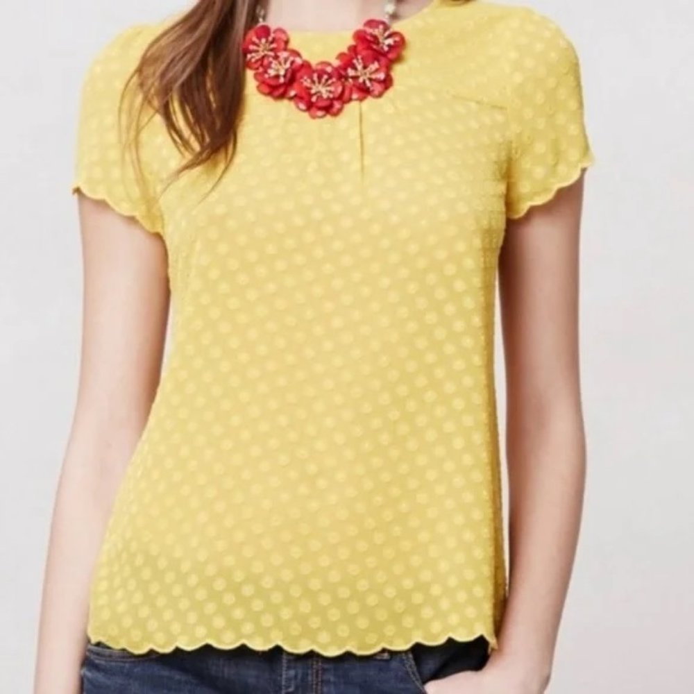 Maeve Bright Yellow Polka-Dot Scalped Edge Blouse